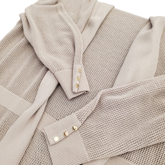 Kasper Open Front Open Weave Taupe Cardigan - XL - Picture 4 of 4